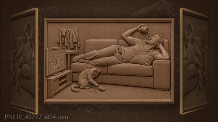 Lazy afternoon with cat and nuts 3d STL model
