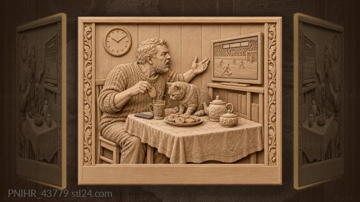 Tea time argument with the cat 3d STL model