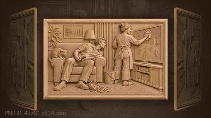 Wife wiping the television during the game 3d STL model