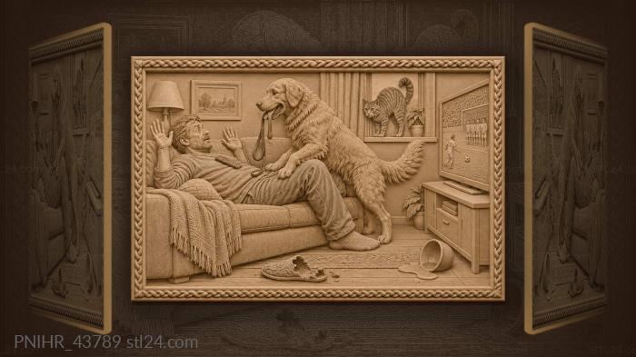 Dog dropping the leash on his belly 3d STL model