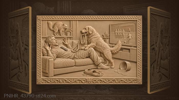 Cat on the sill watching the dog 3d STL model