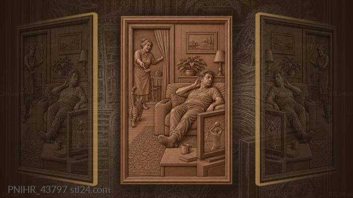 Family dinner call cozy scene 3d STL model