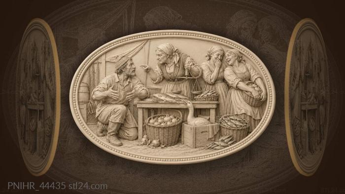 Market bargain fisherman women traders 3d STL model