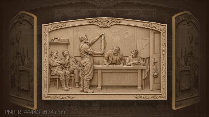 Fisherman stretches catch across wall map 3d STL model
