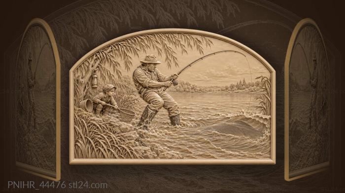 Fisherman hauls a shadowy catch 3d STL model