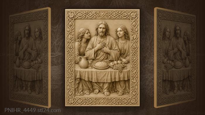 Bearded man two daughters bread and grapes 3d STL model