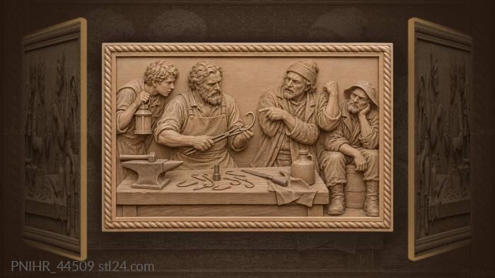Smith mending fishermans hook workshop scene 3d STL model