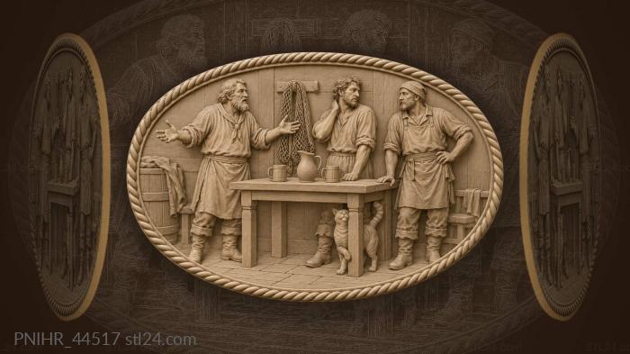 Storyteller with companions and cat 3d STL model