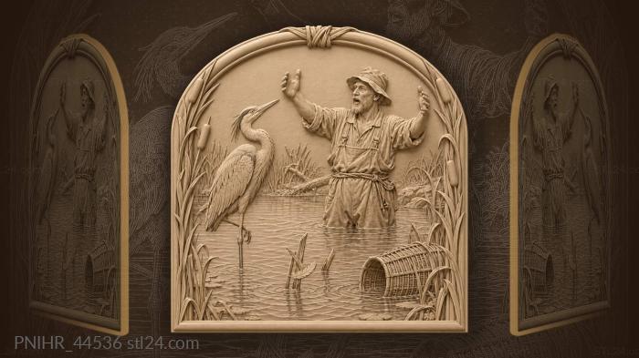 Heron fisherman boast large fish 3d STL model