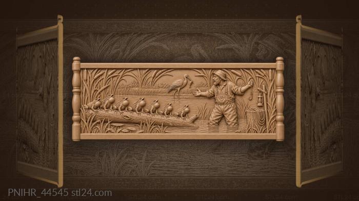Frogs fisherman stork riverside scene 3d STL model