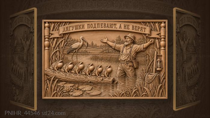 Frogs fisherman argument riverside scene 3d STL model