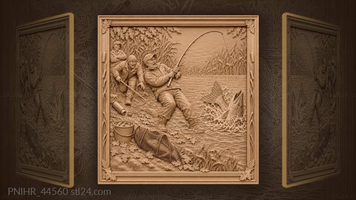 Shouting fisherman bends his rod for pike 3d STL model