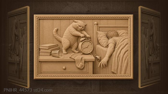 Cat attacks ringing alarm clock 3d STL model