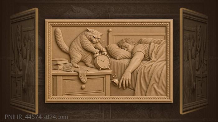 Cat attacks alarm clock bedside chaos 3d STL model