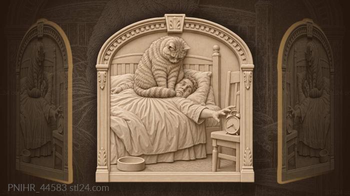 Cat and sleepy man morning 3d STL model