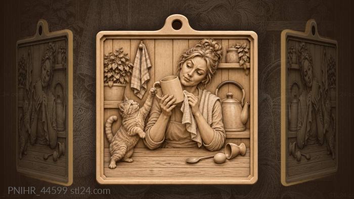 Cozy morning tea with cat 3d STL model