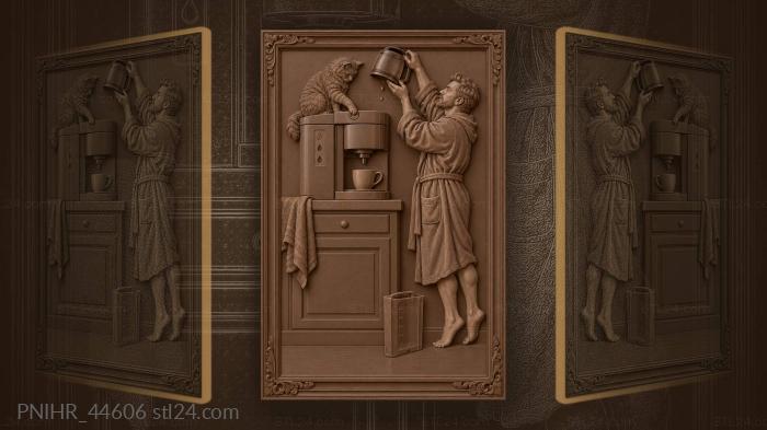 Cat blocks man from starting coffee 3d STL model