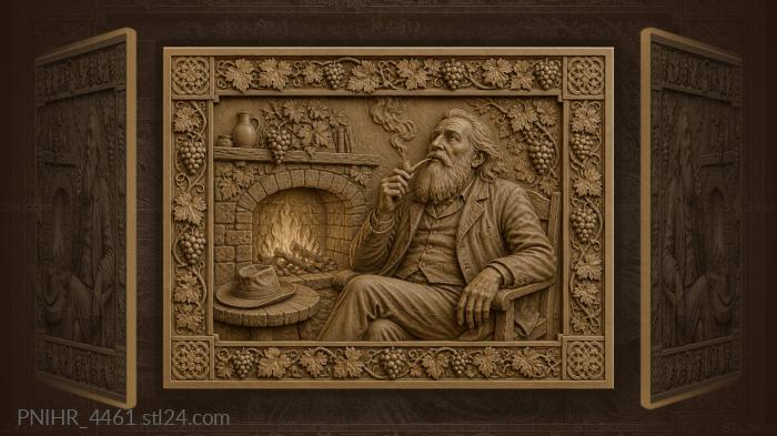 Old man with pipe fireplace 3d STL model