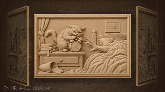 Cat clamps ringing alarm between paws 3d STL model