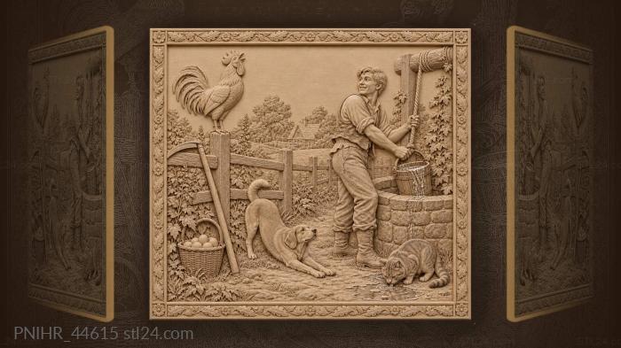 Rooster well scene rural life 3d STL model