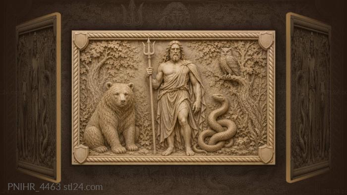 Trident staff bear serpent and owl 3d STL model