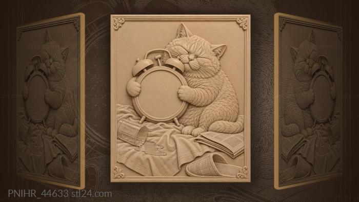 Cozy cat with vintage alarm 3d STL model