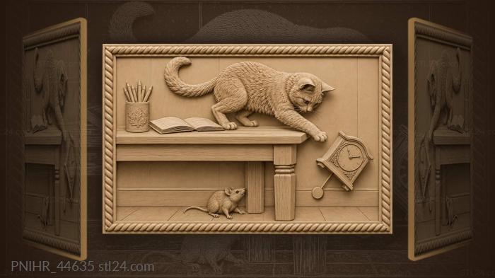 Mantel clock tumbles beneath a feline paw 3d STL model