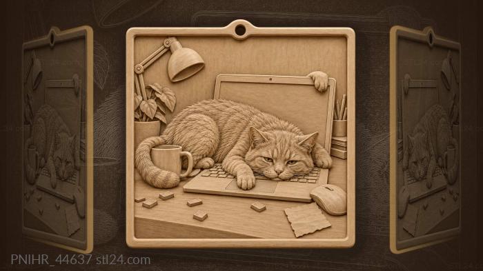 Cat sleeps across laptop keyboard 3d STL model