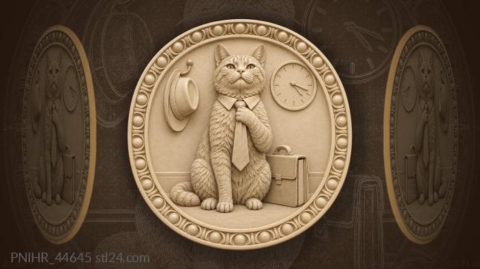 Feline straightens tie beside overdue clock 3d STL model