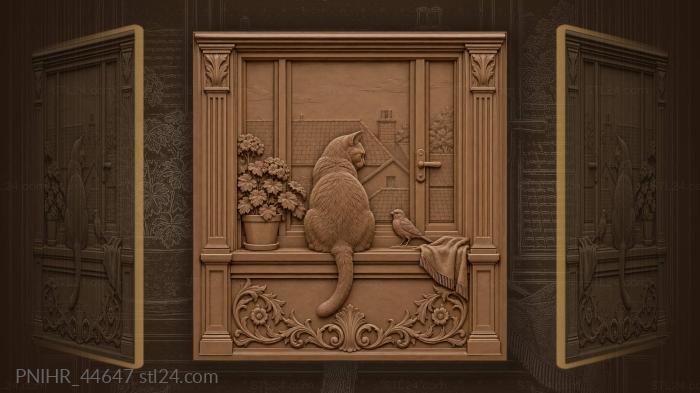 Cat at the open window 3d STL model