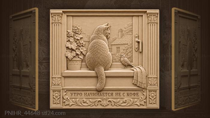 Cat at the open window sill 3d STL model
