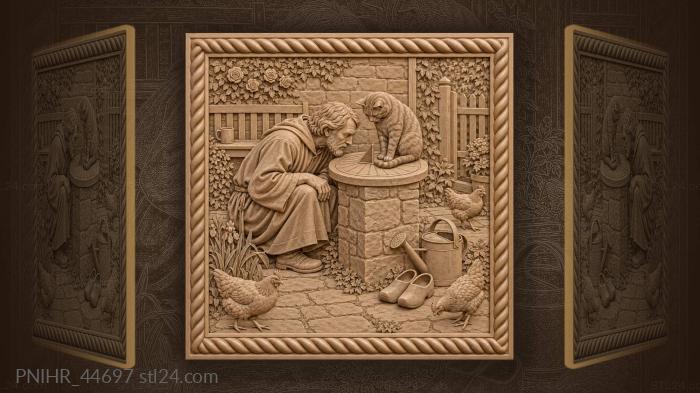 Sundial cat man garden scene 3d STL model
