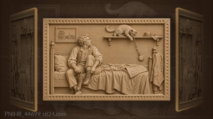 Cat plays with pocket watch 3d STL model