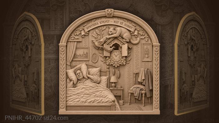 Cuckoo clock cat playful hour 3d STL model