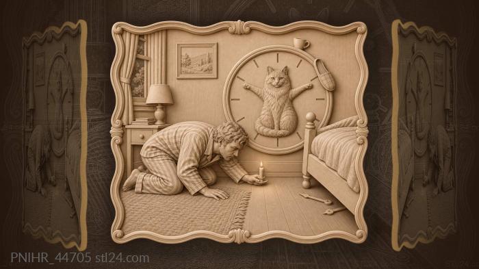 Cat marks the hours with spread paws 3d STL model