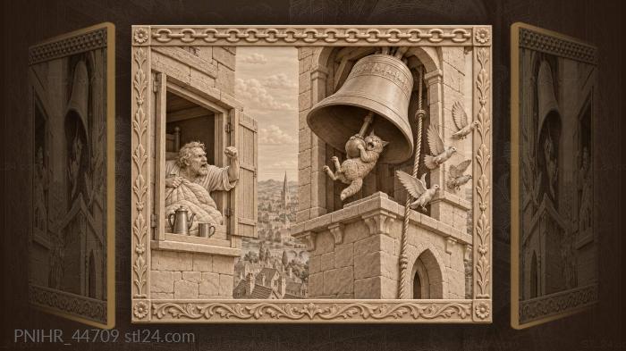 Tower bell cat and angry man 3d STL model
