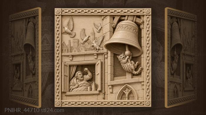 Tower bell cat sleepy town 3d STL model