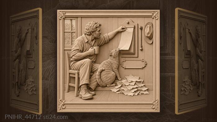 Monday morning cat and coffee 3d STL model