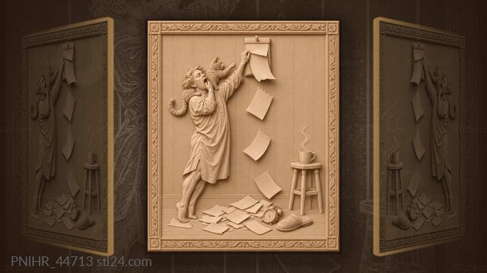 Sleepy man tears off calendar page 3d STL model