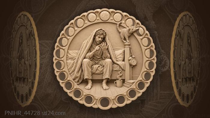 Moon phases man and watchful cat 3d STL model