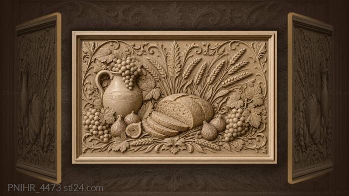 Round loaf among wheat and figs 3d STL model