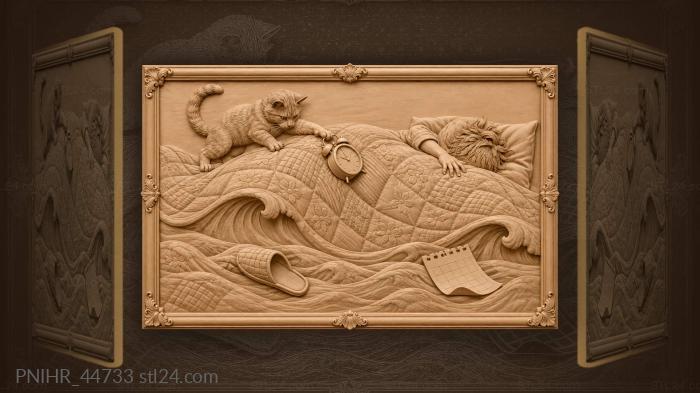 Dream wave with cat and clock 3d STL model