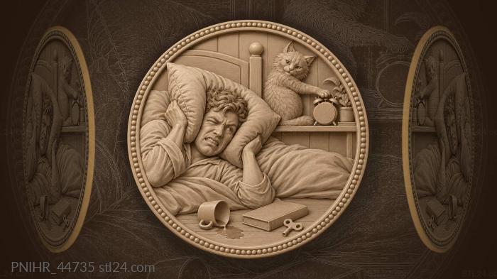 Sleepless night cat and man 3d STL model