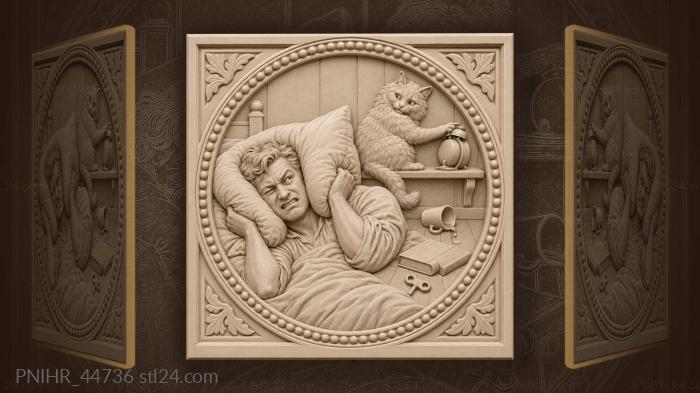 Man muffles sound with pillow cat 3d STL model