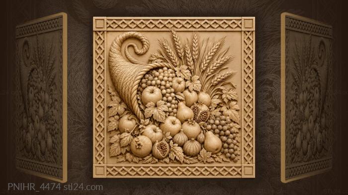 Fruit tumbling from a horn with wheat 3d STL model