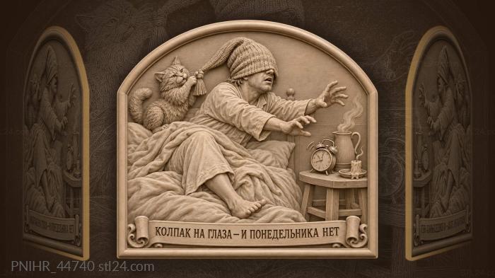 Sleepy morning cat and clock 3d STL model