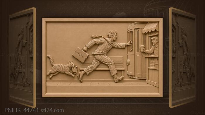 Man races toward tram in pajamas 3d STL model