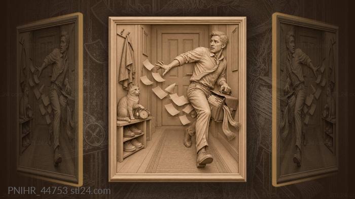 Rushing man with flying papers 3d STL model