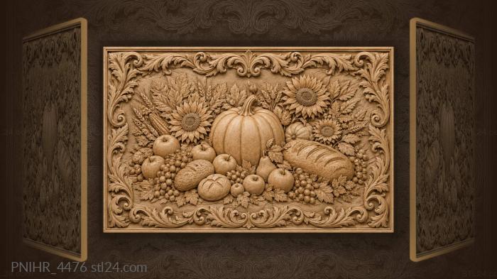 Sunflowers above a pumpkin and a loaf 3d STL model
