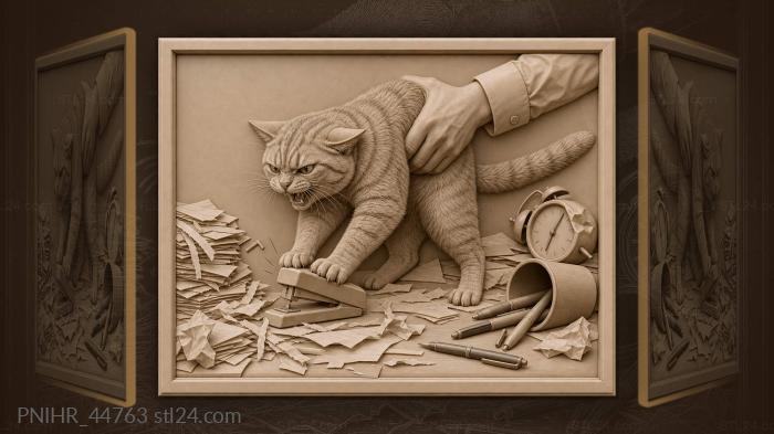 Mischievous cat office chaos 3d STL model